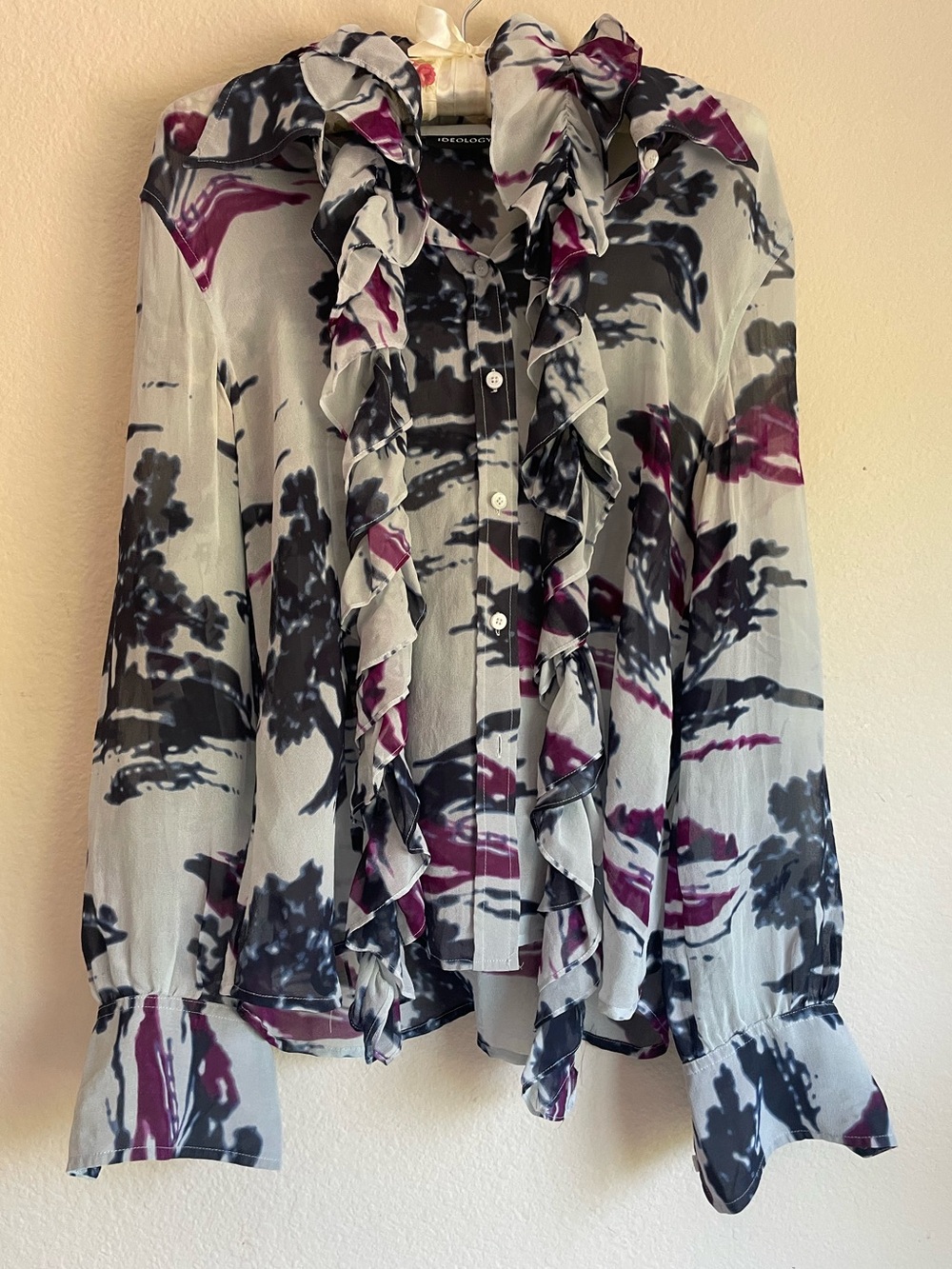 100% Silk Ideology Long Sleeve Button Down Top with Scarf EUC - size Large